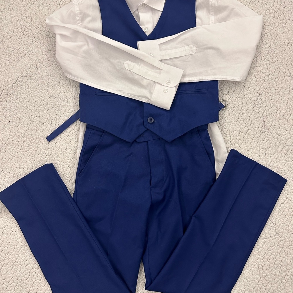 Jodano Boy’s size 10 Blue 4-Piece-Suit: Vest, blazer Pants with White Shirt